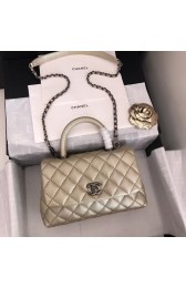 Knockoff Chanel original Caviar leather flap bag top handle A92290 Light gold&silver-Tone Metal HV07898eF76