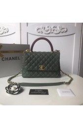 Knockoff Chanel original Caviar leather flap bag top handle A92991 Blackish green HV08032WW40