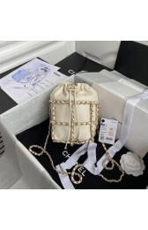 Knockoff Chanel small drawstring bag Lambskin & Gold Metal AS2313 white HV00442cS18