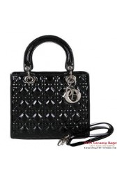 Lady Dior Bag mini Bag D9601 Black Patent Leather Silver HV03434yx89