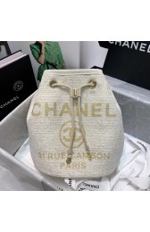 Luxury CHANEL Tweed Calfskin drawstring bag & Gold-Tone Metal 60588 white HV02296QT69