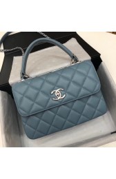 New Chanel CC original lambskin top handle flap bag 92236 blue&silver-Tone Metal HV00621Uf80