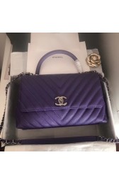 Replica Best Quality Chanel Flap Bag with Top Handle A92991 dark purple & silver-Tone Metal HV00895Rf83