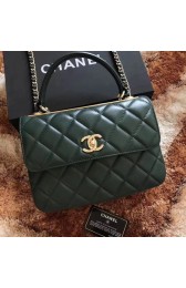 Replica Chanel Classic Top Handle Bag 2371 dark green sheepskin gold chain HV07335Sf59