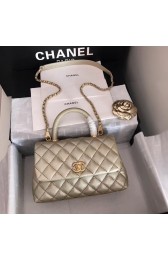 Replica Chanel original Caviar leather flap bag top handle A92290 Light gold&Gold-Tone Metal HV11414HB48