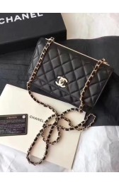 Replica Chanel WOC Mini Shoulder Bag Sheepskin leather C33814 black gold chain HV08672zR45