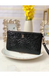 Replica Fashion Chanel Lambskin Clutch Bag & silver-Tone Metal A009 black HV07207HM85