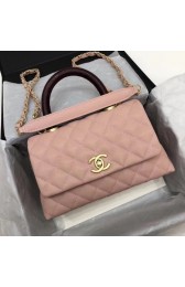 Replica hanel Classic Caviar leather mini Top Handle Bag 92990 pink gold chain HV05130sA83