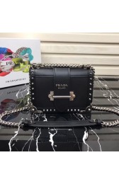 Replica Prada Cahier studded leather bag 1BD045-1 black HV02335Ac56