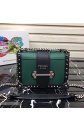 Replica Prada Cahier studded leather bag 1BD045-1 green&black HV04479HB48