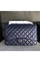 Replica Top Chanel Maxi Quilted Classic Flap Bag original Sheepskin CF 58601 blue Silver chain HV09289ll80