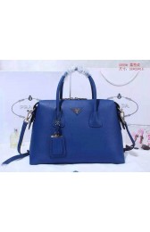 Replica Top Prada litchi leather two-handle bag 0889 blue HV06501Cq58