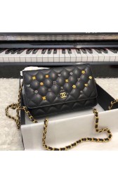 Top Chanel Wallet on Chain Lambskin & Gold-Tone Metal A81618 Black HV07686lE56