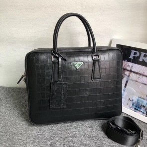 Best Replica Prada Crocodile Leather Briefcase 2VE368 black HV09282zU69