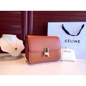 Celine Classic Box Flap Bag Calfskin Leather 2263 Light Brown HV01195CI68