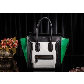 Celine Luggage Tote Bag Original Leather 3308 White&Black&Green HV03130NP24