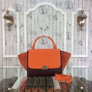 Celine Trapeze Bag Original Nubuck Leather 3345 Orange&Burgundy HV07340Eb92