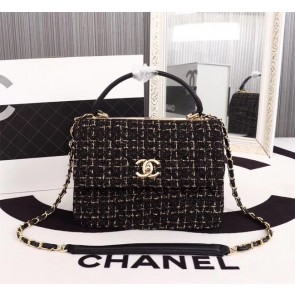 Chanel Calfskin Tweed & Gold-Tone Metal Tote Bag 36982 black HV10115DO87