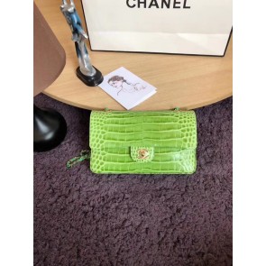 Chanel Classic Flap Bag Original Alligator & Gold-Tone Metal A01112 Green grass HV10369yx89