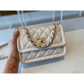 Chanel flap bag Calfskin & Gold-Tone Metal AS2055 white HV09941TL77