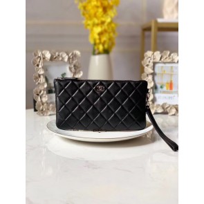 Chanel Lambskin Clutch Bag & silver-Tone Metal A010 black HV06878HB29