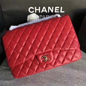 Chanel Maxi Quilted Classic Flap Bag original Sheepskin CF 58601 red Gold chain HV00117Ri95