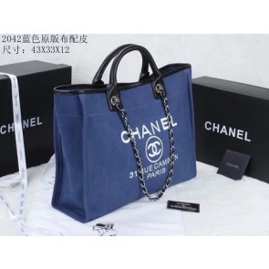 Chanel Medium Canvas Tote Shopping Bag 2042 blue HV07591gN72