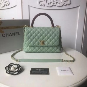 Chanel original Caviar leather flap bag top handle A92991 green HV09483Hn31