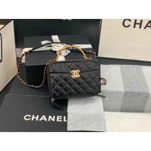 Chanel small tote bag Sheepskin & Gold-Tone Metal AS2178 black HV09352Xw85