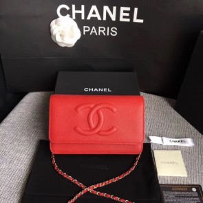Chanel WOC Mini Shoulder Bag Original Caviar leather B33814 red silver chain HV09545CI68