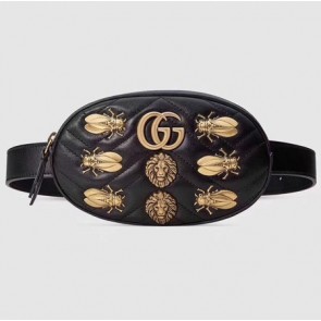 Cheap Copy 2017 Gucci Coco Capitan logo belt bag 476434 black original leather HV11244Eq45