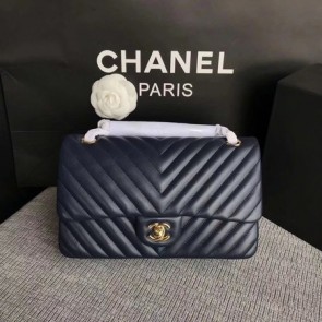 Fake Chanel Flap Shoulder Bag Original sheepskin Leather CF 1112V dark blue gold chain HV00443eZ32