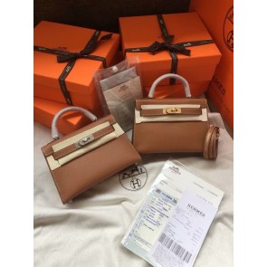 Hermes Kelly 19cm Shoulder Bags Epsom Leather KL19 brown HV11444nU55