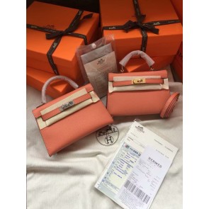 Hermes Kelly 19cm Shoulder Bags Epsom Leather KL19 pink HV03594Mn81