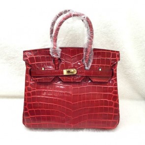 High Quality Imitation Hermes Birkin 25CM Tote Bag Croco Leather H8096 Red HV09985wn47
