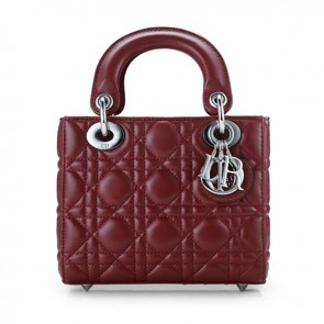 Imitation 2014 Dior Original leather 44552 red wine silver chain HV01569EY79