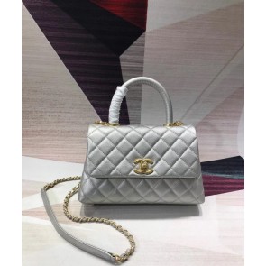 Imitation Chanel original Caviar leather flap bag top handle A92290 silvery &gold-Tone Metal HV09805VO34