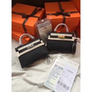 Imitation Fashion Hermes Kelly 19cm Shoulder Bags Epsom Leather KL19 black HV09023kd19