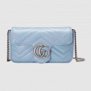 Imitation Gucci GG Marmont super mini bag 476433 Pastel blue HV08231Oz49