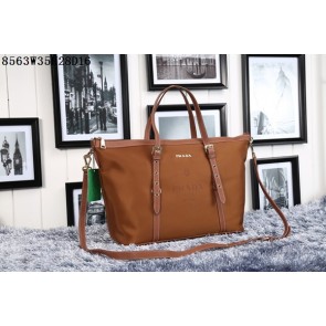Imitation Prada Nylon Jacquard Top Handle Bag 8563 Coffee HV10338Fo38