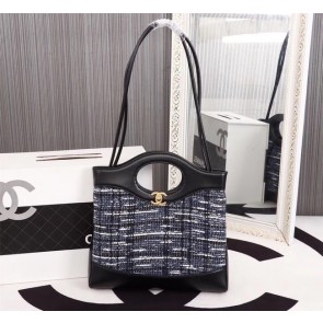 Knockoff AAAAA Chanel 31 large shopping bag Calfskin Tweed & Gold-Tone Metal A57977 dark blue&black HV07258Jc39