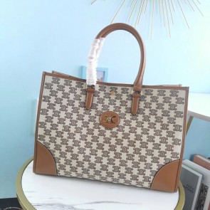 Knockoff Celine TEEN TRIOMPHE BAG IN TRIOMPHE CANVAS AND CALFSKIN CL94342 Brown HV08586yN38