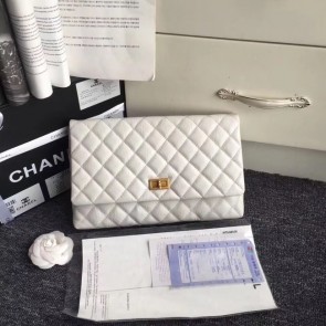 Knockoff Chanel classic clutch Lambskin & Gold-Tone Metal 35629 white HV01892ch31