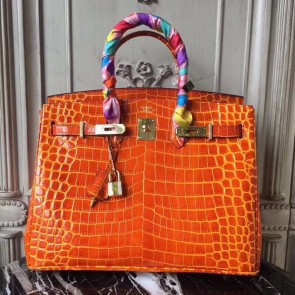 Knockoff Hermes Birkin Tote Bag Croco Leather BK35 orange HV02050tU76
