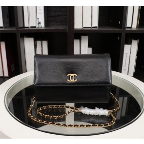New Cheap Chanel A32258 Black Grain Leather Flap Bag gold HV09136jo45