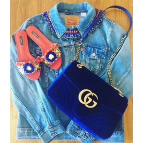 Quality Gucci GG Marmont Velvet Shoulder Bag 443497 Blue HV09124Vu63