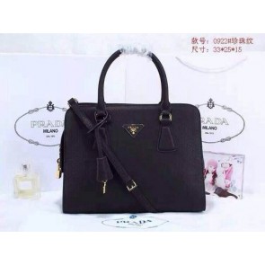 Replica 2015 Prada pearl leather tote bag 0922 black HV01741AP18