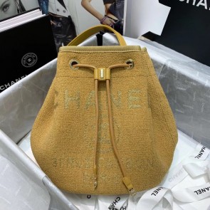 Replica CHANEL Tweed Calfskin drawstring bag & Gold-Tone Metal 60588 yellow HV11139VA65