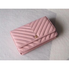 Replica Chanel WOC Mini Shoulder Bag Original sheepskin leather 33814V pink gold chain HV01138ls37