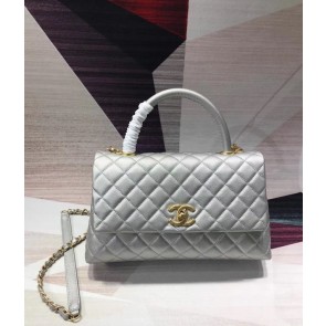 Replica Fashion Chanel original Caviar leather flap bag top handle A92291 silvery &gold-Tone Metal HV03557HM85